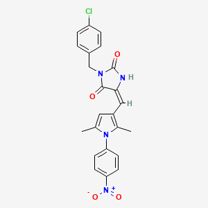 molecular formula C23H19ClN4O4 B5395572 3-(4-chlorobenzyl)-5-{[2,5-dimethyl-1-(4-nitrophenyl)-1H-pyrrol-3-yl]methylene}-2,4-imidazolidinedione 