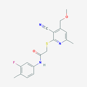 2-{[3-cyano-4-(methoxymethyl)-6-methyl-2-pyridinyl]thio}-N-(3-fluoro-4-methylphenyl)acetamide