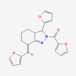 molecular formula C21H18N2O4 B5395675 2-(2-furoyl)-3-(2-furyl)-7-(2-furylmethylene)-3,3a,4,5,6,7-hexahydro-2H-indazole 