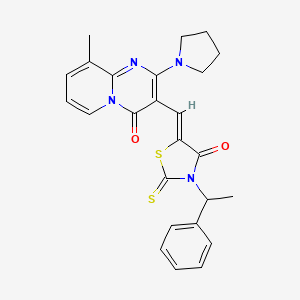 molecular formula C25H24N4O2S2 B5395786 9-methyl-3-{[4-oxo-3-(1-phenylethyl)-2-thioxo-1,3-thiazolidin-5-ylidene]methyl}-2-(1-pyrrolidinyl)-4H-pyrido[1,2-a]pyrimidin-4-one 