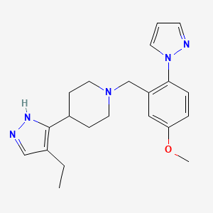 molecular formula C21H27N5O B5395856 4-(4-ethyl-1H-pyrazol-5-yl)-1-[5-methoxy-2-(1H-pyrazol-1-yl)benzyl]piperidine 