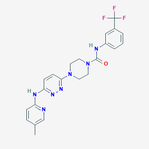 molecular formula C22H22F3N7O B5395964 4-{6-[(5-methyl-2-pyridinyl)amino]-3-pyridazinyl}-N-[3-(trifluoromethyl)phenyl]-1-piperazinecarboxamide 