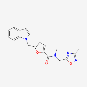 molecular formula C19H18N4O3 B5395969 5-(1H-indol-1-ylmethyl)-N-methyl-N-[(3-methyl-1,2,4-oxadiazol-5-yl)methyl]-2-furamide 