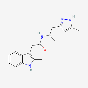 molecular formula C18H22N4O B5396330 2-(2-methyl-1H-indol-3-yl)-N-[1-methyl-2-(3-methyl-1H-pyrazol-5-yl)ethyl]acetamide 