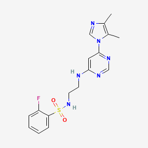molecular formula C17H19FN6O2S B5396353 N-(2-{[6-(4,5-dimethyl-1H-imidazol-1-yl)-4-pyrimidinyl]amino}ethyl)-2-fluorobenzenesulfonamide 