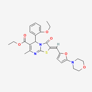 molecular formula C27H29N3O6S B5396557 ethyl 5-(2-ethoxyphenyl)-7-methyl-2-{[5-(4-morpholinyl)-2-furyl]methylene}-3-oxo-2,3-dihydro-5H-[1,3]thiazolo[3,2-a]pyrimidine-6-carboxylate 