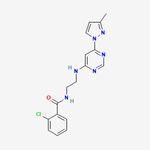 molecular formula C17H17ClN6O B5396569 2-chloro-N-(2-{[6-(3-methyl-1H-pyrazol-1-yl)-4-pyrimidinyl]amino}ethyl)benzamide 