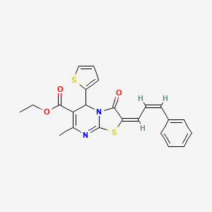 ethyl 7-methyl-3-oxo-2-(3-phenyl-2-propen-1-ylidene)-5-(2-thienyl)-2,3-dihydro-5H-[1,3]thiazolo[3,2-a]pyrimidine-6-carboxylate