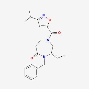 molecular formula C21H27N3O3 B5396822 4-benzyl-3-ethyl-1-[(3-isopropylisoxazol-5-yl)carbonyl]-1,4-diazepan-5-one 