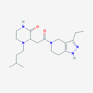 molecular formula C19H31N5O2 B5397026 3-[2-(3-ethyl-1,4,6,7-tetrahydro-5H-pyrazolo[4,3-c]pyridin-5-yl)-2-oxoethyl]-4-(3-methylbutyl)-2-piperazinone 
