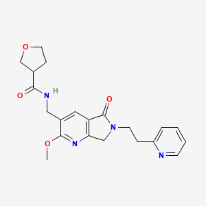 molecular formula C21H24N4O4 B5397232 N-{[2-methoxy-5-oxo-6-(2-pyridin-2-ylethyl)-6,7-dihydro-5H-pyrrolo[3,4-b]pyridin-3-yl]methyl}tetrahydrofuran-3-carboxamide 