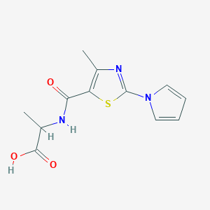 molecular formula C12H13N3O3S B5397404 N-{[4-methyl-2-(1H-pyrrol-1-yl)-1,3-thiazol-5-yl]carbonyl}alanine 
