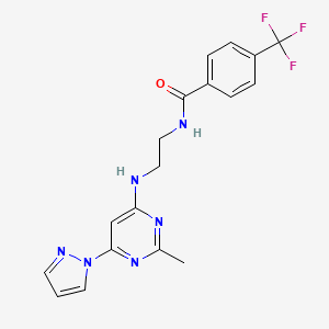 molecular formula C18H17F3N6O B5397441 N-(2-{[2-methyl-6-(1H-pyrazol-1-yl)-4-pyrimidinyl]amino}ethyl)-4-(trifluoromethyl)benzamide 