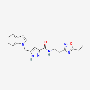 molecular formula C19H20N6O2 B5397554 N-[2-(5-ethyl-1,2,4-oxadiazol-3-yl)ethyl]-5-(1H-indol-1-ylmethyl)-1H-pyrazole-3-carboxamide 