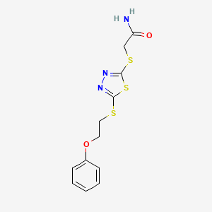 molecular formula C12H13N3O2S3 B5397602 2-({5-[(2-phenoxyethyl)thio]-1,3,4-thiadiazol-2-yl}thio)acetamide 