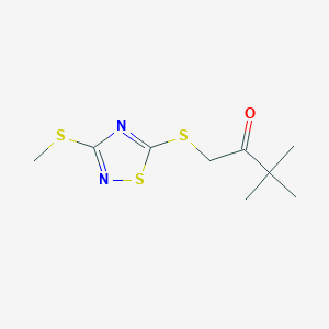 molecular formula C9H14N2OS3 B5397712 3,3-dimethyl-1-{[3-(methylthio)-1,2,4-thiadiazol-5-yl]thio}-2-butanone 