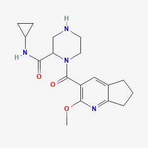 molecular formula C18H24N4O3 B5397769 N-cyclopropyl-1-[(2-methoxy-6,7-dihydro-5H-cyclopenta[b]pyridin-3-yl)carbonyl]-2-piperazinecarboxamide 