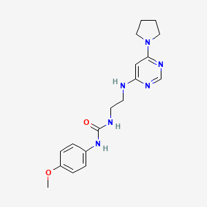 molecular formula C18H24N6O2 B5398249 N-(4-methoxyphenyl)-N'-(2-{[6-(1-pyrrolidinyl)-4-pyrimidinyl]amino}ethyl)urea 