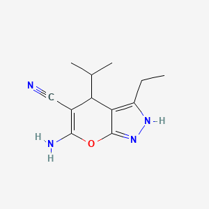 molecular formula C12H16N4O B5398276 6-amino-3-ethyl-4-isopropyl-2,4-dihydropyrano[2,3-c]pyrazole-5-carbonitrile 