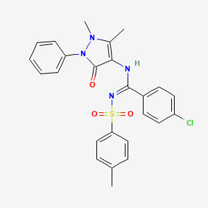 molecular formula C25H23ClN4O3S B5398316 4-chloro-N-(1,5-dimethyl-3-oxo-2-phenyl-2,3-dihydro-1H-pyrazol-4-yl)-N'-[(4-methylphenyl)sulfonyl]benzenecarboximidamide 