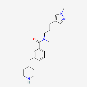 molecular formula C21H30N4O B5398353 N-methyl-N-[3-(1-methyl-1H-pyrazol-4-yl)propyl]-3-(4-piperidinylmethyl)benzamide 