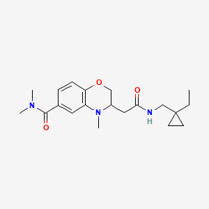 molecular formula C20H29N3O3 B5398466 3-(2-{[(1-ethylcyclopropyl)methyl]amino}-2-oxoethyl)-N,N,4-trimethyl-3,4-dihydro-2H-1,4-benzoxazine-6-carboxamide 