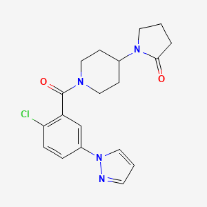 molecular formula C19H21ClN4O2 B5398517 1-{1-[2-chloro-5-(1H-pyrazol-1-yl)benzoyl]piperidin-4-yl}pyrrolidin-2-one 