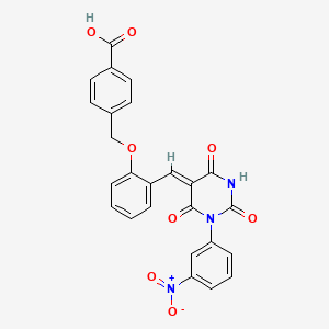 4-[(2-{[1-(3-nitrophenyl)-2,4,6-trioxotetrahydro-5(2H)-pyrimidinylidene]methyl}phenoxy)methyl]benzoic acid