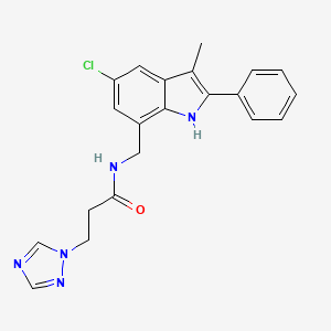 N-[(5-chloro-3-methyl-2-phenyl-1H-indol-7-yl)methyl]-3-(1H-1,2,4-triazol-1-yl)propanamide