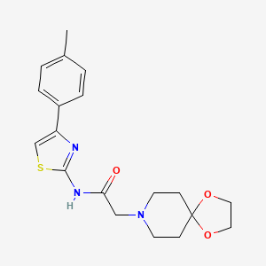 molecular formula C19H23N3O3S B5398938 2-(1,4-dioxa-8-azaspiro[4.5]dec-8-yl)-N-[4-(4-methylphenyl)-1,3-thiazol-2-yl]acetamide 