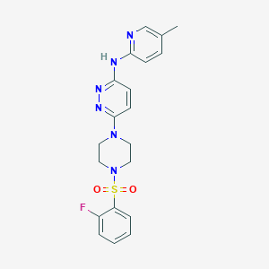 molecular formula C20H21FN6O2S B5399095 6-{4-[(2-fluorophenyl)sulfonyl]-1-piperazinyl}-N-(5-methyl-2-pyridinyl)-3-pyridazinamine 
