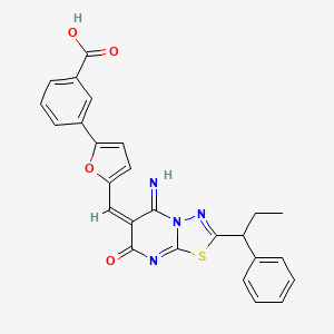 molecular formula C26H20N4O4S B5399139 3-(5-{[5-imino-7-oxo-2-(1-phenylpropyl)-5H-[1,3,4]thiadiazolo[3,2-a]pyrimidin-6(7H)-ylidene]methyl}-2-furyl)benzoic acid 