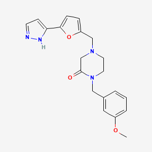 molecular formula C20H22N4O3 B5399240 1-(3-methoxybenzyl)-4-{[5-(1H-pyrazol-3-yl)-2-furyl]methyl}-2-piperazinone 