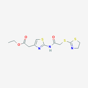molecular formula C12H15N3O3S3 B5399274 ethyl (2-{[(4,5-dihydro-1,3-thiazol-2-ylthio)acetyl]amino}-1,3-thiazol-4-yl)acetate 