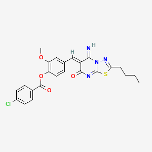 molecular formula C24H21ClN4O4S B5399286 4-[(2-butyl-5-imino-7-oxo-5H-[1,3,4]thiadiazolo[3,2-a]pyrimidin-6(7H)-ylidene)methyl]-2-methoxyphenyl 4-chlorobenzoate 