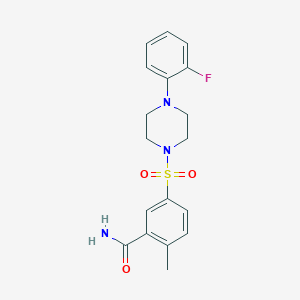 molecular formula C18H20FN3O3S B5399348 5-{[4-(2-fluorophenyl)-1-piperazinyl]sulfonyl}-2-methylbenzamide 