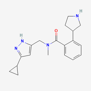 molecular formula C19H24N4O B5399456 N-[(5-cyclopropyl-1H-pyrazol-3-yl)methyl]-N-methyl-2-(3-pyrrolidinyl)benzamide hydrochloride 