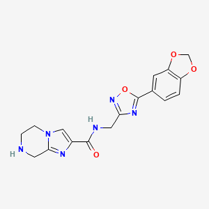 molecular formula C17H16N6O4 B5399516 N-{[5-(1,3-benzodioxol-5-yl)-1,2,4-oxadiazol-3-yl]methyl}-5,6,7,8-tetrahydroimidazo[1,2-a]pyrazine-2-carboxamide 