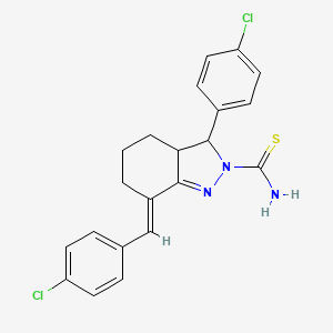 7-(4-chlorobenzylidene)-3-(4-chlorophenyl)-3,3a,4,5,6,7-hexahydro-2H-indazole-2-carbothioamide