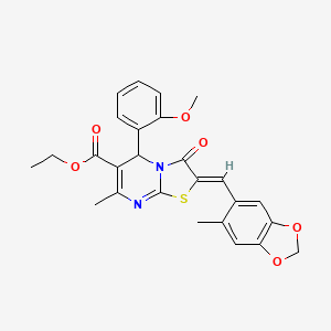 molecular formula C26H24N2O6S B5400037 ethyl 5-(2-methoxyphenyl)-7-methyl-2-[(6-methyl-1,3-benzodioxol-5-yl)methylene]-3-oxo-2,3-dihydro-5H-[1,3]thiazolo[3,2-a]pyrimidine-6-carboxylate 