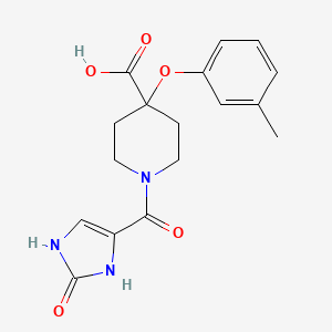 molecular formula C17H19N3O5 B5400286 4-(3-methylphenoxy)-1-[(2-oxo-2,3-dihydro-1H-imidazol-4-yl)carbonyl]piperidine-4-carboxylic acid 