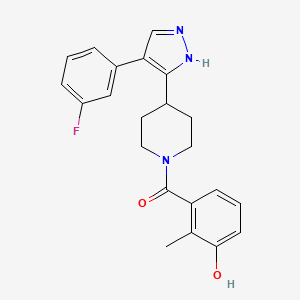 molecular formula C22H22FN3O2 B5400523 3-({4-[4-(3-fluorophenyl)-1H-pyrazol-5-yl]piperidin-1-yl}carbonyl)-2-methylphenol 