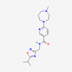 molecular formula C18H26N6O2 B5400622 N-[(5-isopropyl-1,2,4-oxadiazol-3-yl)methyl]-6-(4-methyl-1,4-diazepan-1-yl)nicotinamide 