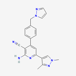 molecular formula C21H19N7 B5400636 2-amino-6-(1,3-dimethyl-1H-pyrazol-4-yl)-4-[4-(1H-pyrazol-1-ylmethyl)phenyl]nicotinonitrile 