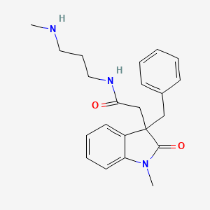 molecular formula C22H27N3O2 B5400675 2-(3-benzyl-1-methyl-2-oxo-2,3-dihydro-1H-indol-3-yl)-N-[3-(methylamino)propyl]acetamide hydrochloride 