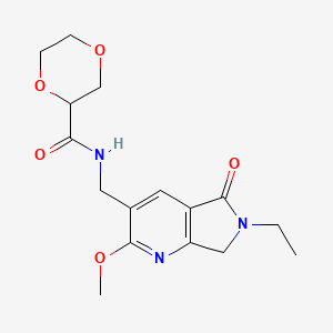 N-[(6-ethyl-2-methoxy-5-oxo-6,7-dihydro-5H-pyrrolo[3,4-b]pyridin-3-yl)methyl]-1,4-dioxane-2-carboxamide