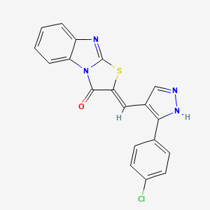 molecular formula C19H11ClN4OS B5400743 2-{(Z)-1-[3-(4-CHLOROPHENYL)-1H-PYRAZOL-4-YL]METHYLIDENE}[1,3]THIAZOLO[3,2-A][1,3]BENZIMIDAZOL-3-ONE 