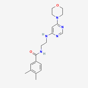 molecular formula C19H25N5O2 B5401649 3,4-dimethyl-N-(2-{[6-(4-morpholinyl)-4-pyrimidinyl]amino}ethyl)benzamide 