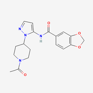 molecular formula C18H20N4O4 B5401943 N-[1-(1-acetylpiperidin-4-yl)-1H-pyrazol-5-yl]-1,3-benzodioxole-5-carboxamide 