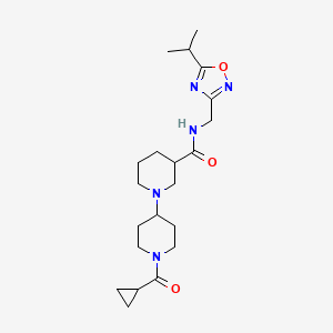 molecular formula C21H33N5O3 B5402051 1'-(cyclopropylcarbonyl)-N-[(5-isopropyl-1,2,4-oxadiazol-3-yl)methyl]-1,4'-bipiperidine-3-carboxamide 